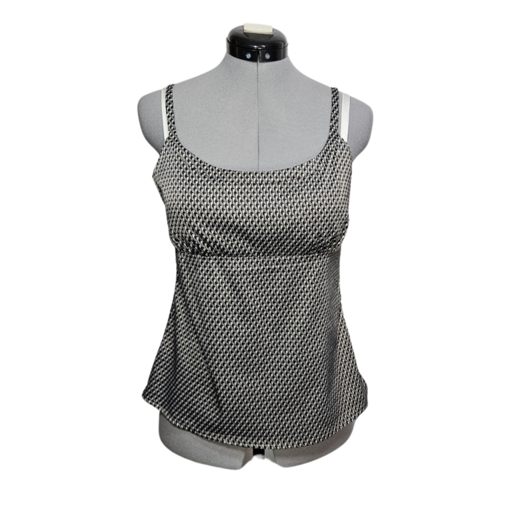New York & Company Women's SIZE M Y2K Babydoll Satin Geometric Cami Black White